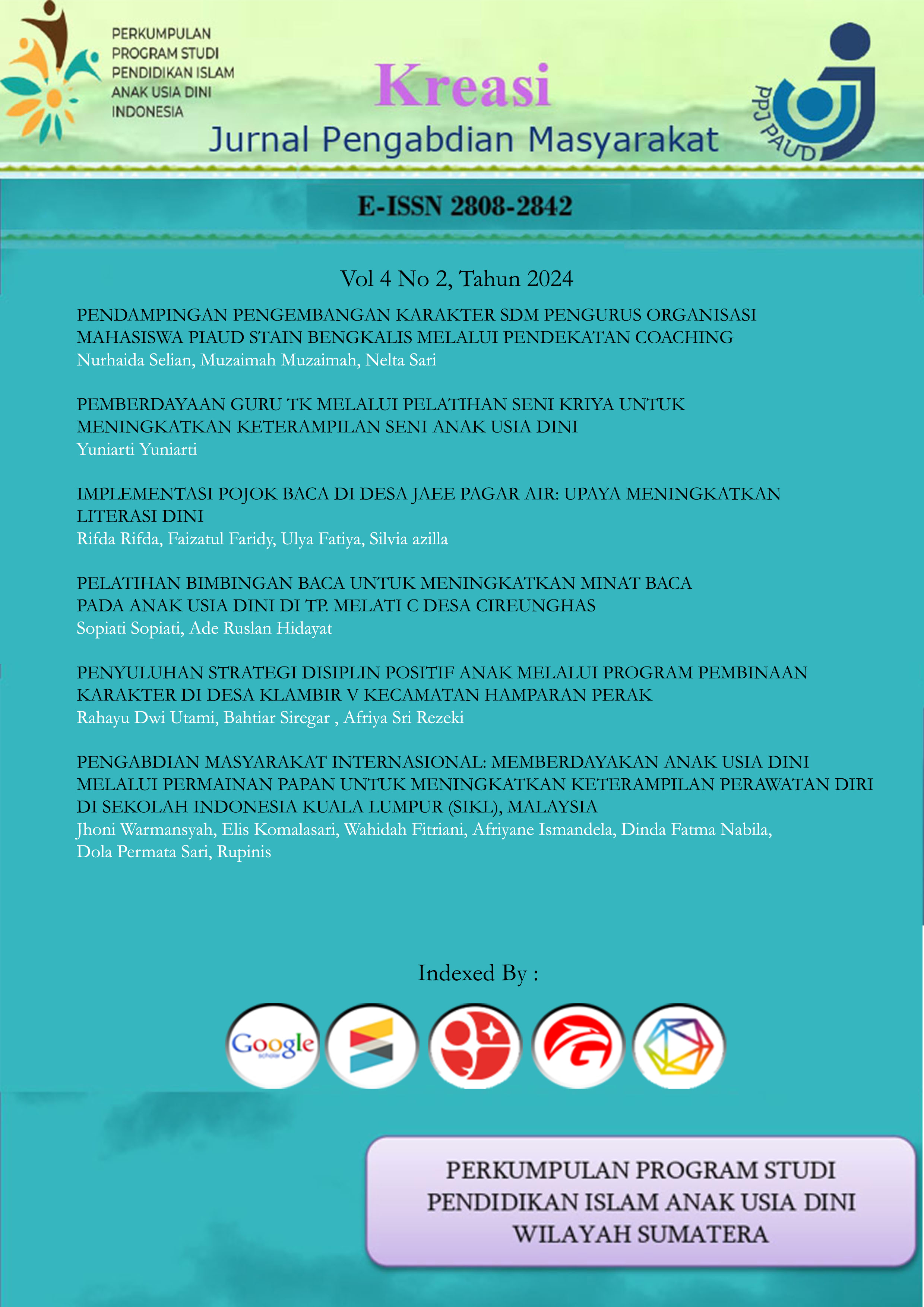 					View Vol. 4 No. 2 (2024): Kreasi: Jurnal Pengabdian Masyarakat
				